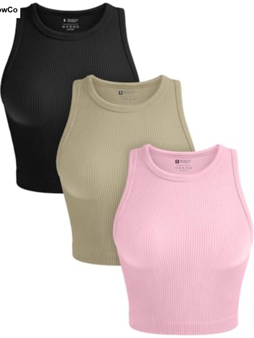 3 Pack Women's Seamless Ribbed Crop Tank Tops Sleeveless Racerback Workout Gym